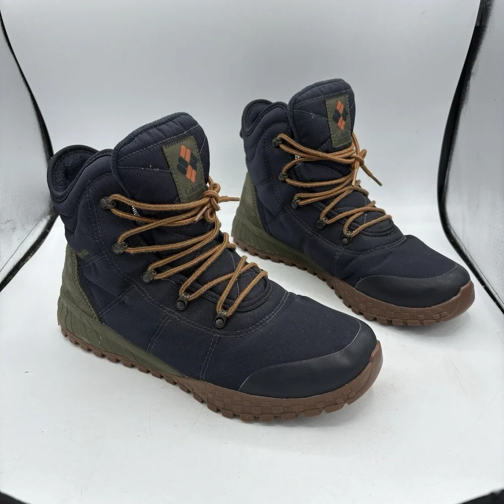 Columbia Hiking Boots Mens Size 12 Fairbanks Omni Heat Navy Blue Leather Waterpr